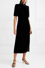 Saloni - Taro button-embellished velvet midi dress at Net A Porter